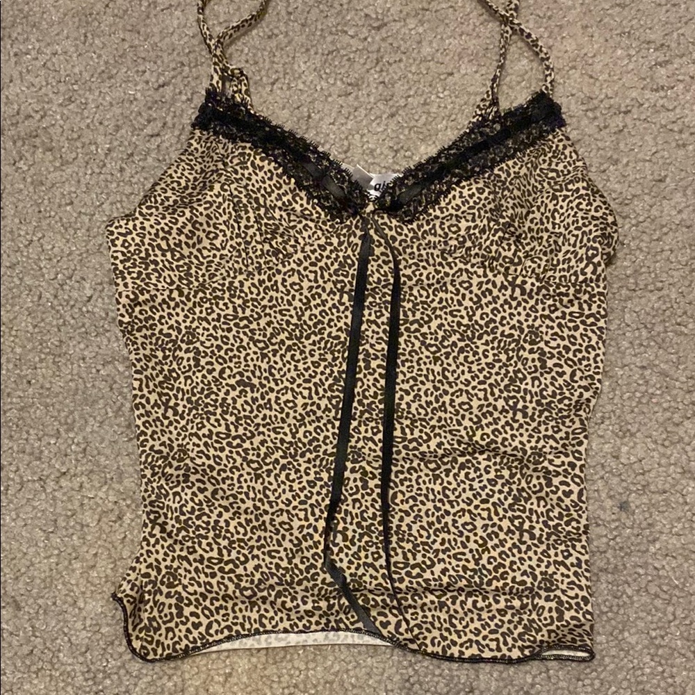 Leopard Print Camisole with Black Lace Trim